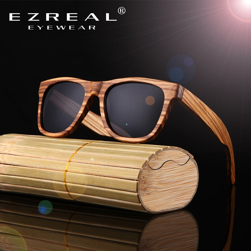 EZREAL Real Top Bamboo Wood Wooden Sunglasses Polarized Handmade Wood Mens Sunglass Sun glasses Men Gafas Oculos De Sol Madera