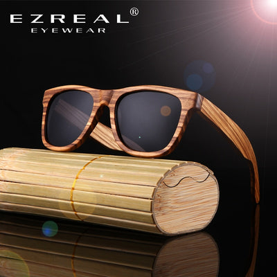 EZREAL Real Top Bamboo Wood Wooden Sunglasses Polarized Handmade Wood Mens Sunglass Sun glasses Men Gafas Oculos De Sol Madera